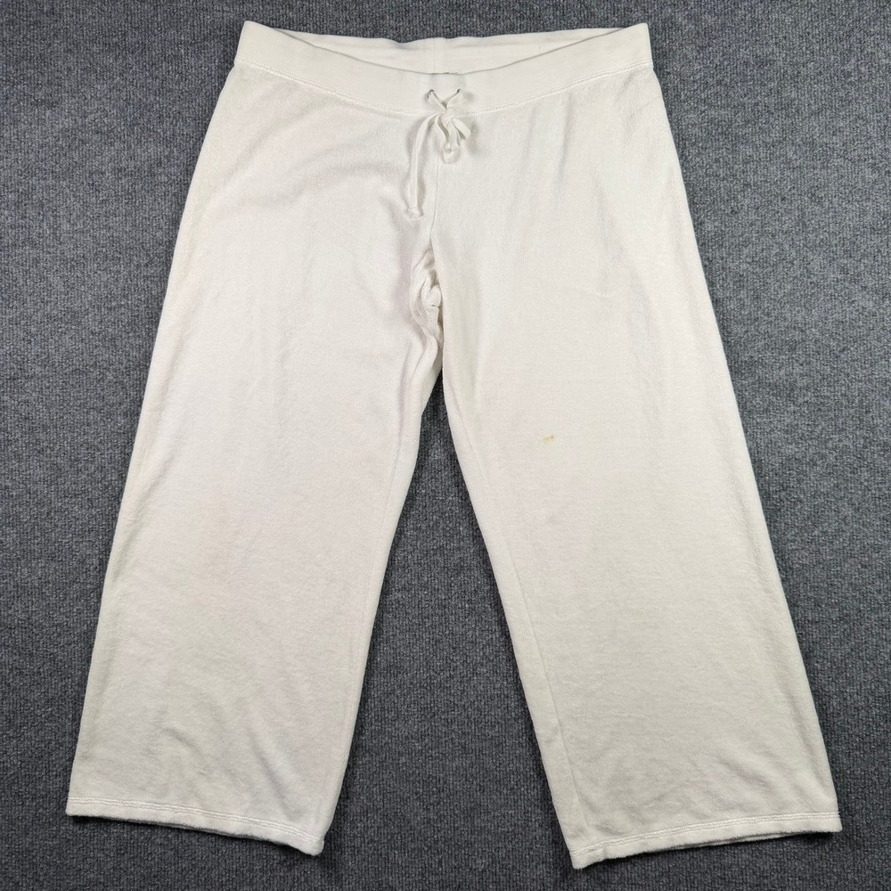 Juicy Couture Terry Cloth Pants Women L White Wide Leg Drawstring Vintage Y2K